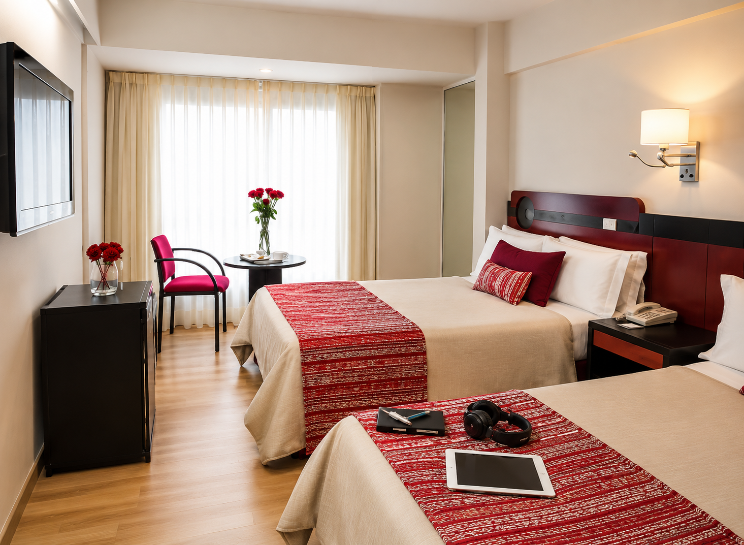 Deluxe Room with plush bedding and warm lighting